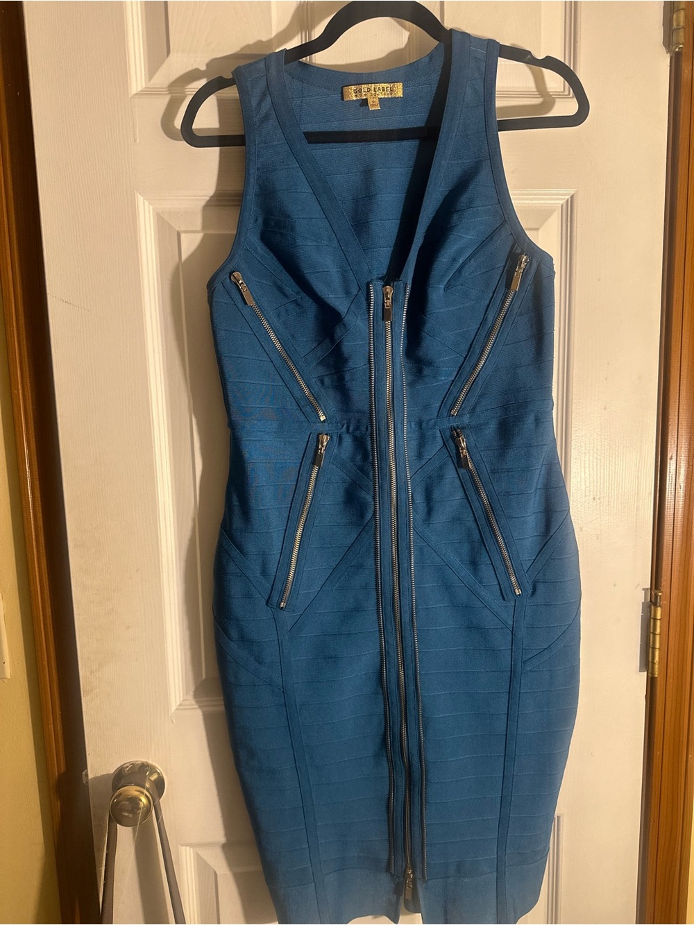 WOW couture Blue Zip-Front Bandage Midi Dress